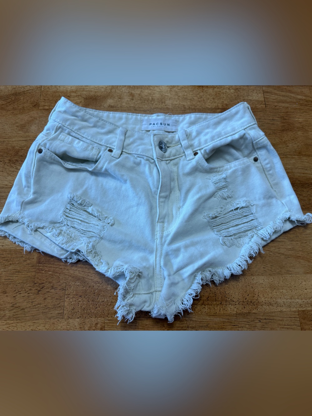 PacSun White Frayed Distressed Denim Shorts